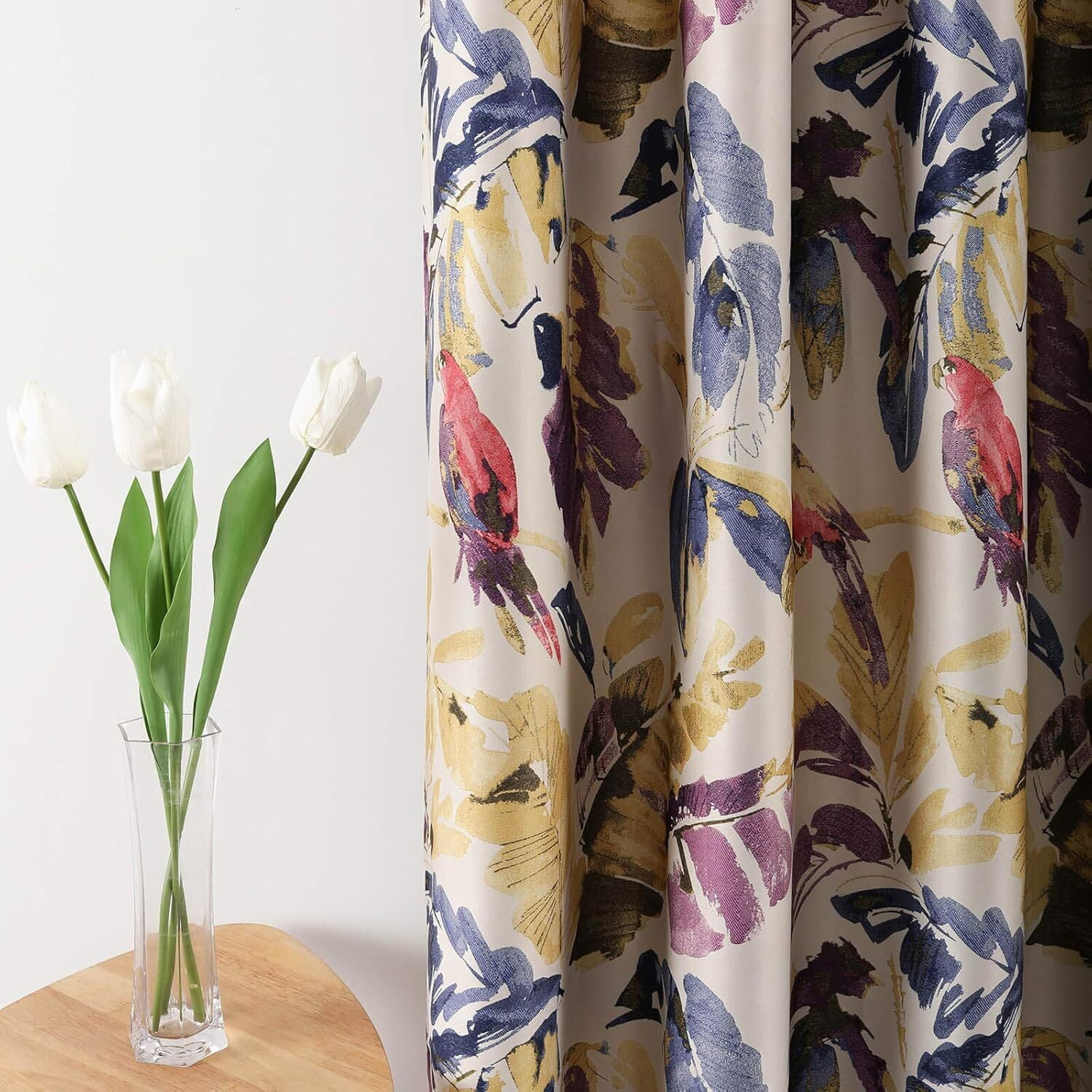 VOGOL Blackout Heavyweight Curtains for Sliding Door, Purple Macaw & Plant Print Window Treatment Drapes for Bedroom Decor, 2 Panels, 52 x 84, Grommet