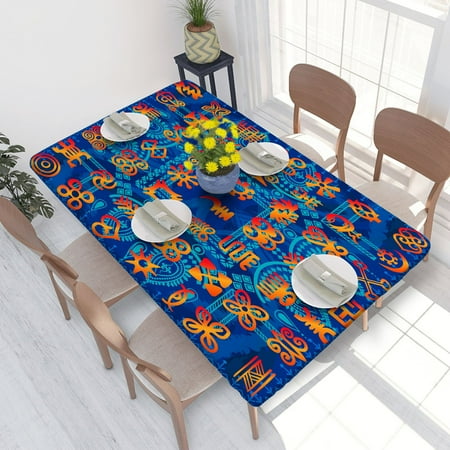 

Elastic Edge Fitted Tablecloth African Tribal Art Ethnic for Rectangle Table 4 FT 30 X 48 Inch