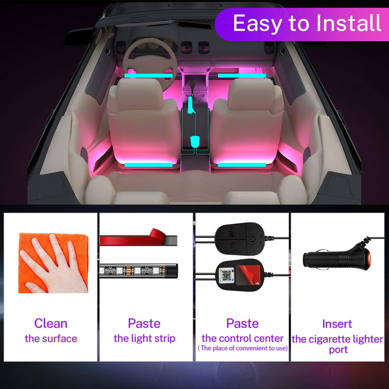 Keepsmile Interior Car Lights Accessories APP Control with Remote Music  Sync Color Change RGB Under Dash Car Lighting with USB Charger 12V 2A Led