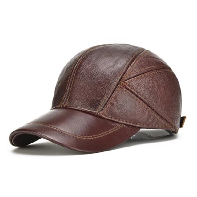 Men's Genuine Cowhide Leather Baseball Cap with Earflaps, Casual Fall Winter Hat