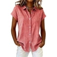thumbnail image 2 of Yievot Womens Button Down Shirts Cotton Linen Striped Dress Shirt Short Sleeve Collared Office Work Blouses Summer Tops, 2 of 6