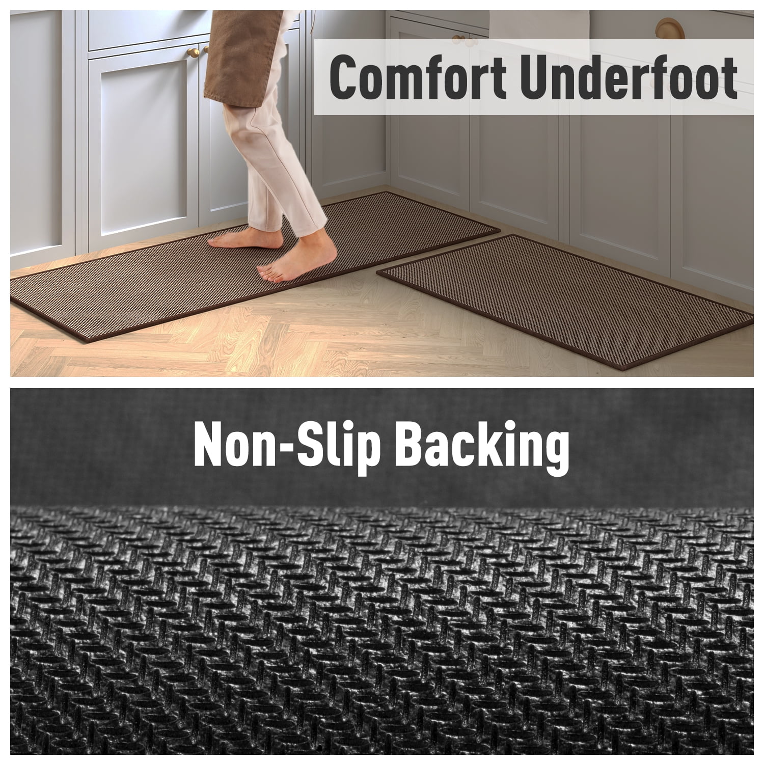 Sanmadrola Kitchen Rugs Cushioned Anti-Fatigue Runner Rug 0.75'' Thick  Waterproof Non-Slip Kitchen Mats Heavy Duty PVC Comfort Foam Rug for Kitchen,  Floor Home, Office, Sink, Laundry 20x60'' Brown 