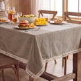 thumbnail image 3 of MeyJey 55”x84” Tablecloths for Rectangle Tables, Waterproof Linen Cotton Farmhouse Table Cloths with Tassel for Kitchen Dining, Brown, 3 of 10