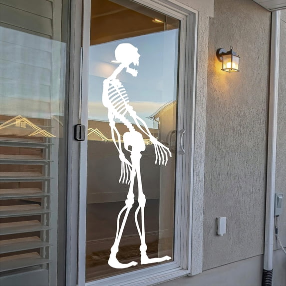 6ft Tall Skeleton Halloween Decals Vinyl Lettering Wall Decal Size: 72"H x 26"L - Color: White