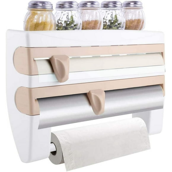 SHAR Kitchen Grease Paper Holder - Khaki, Rolling Paper Holder, Kitchen Rolling Paper Holder Wall Mounted Kitchen Rolling Paper Holder Kitchen Grease Paper and Cling Holder with Cutter