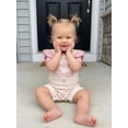 thumbnail image 4 of BemeyourBBs Auntie's Bestie Baby Girl Summer Clothes 0 3 6 12 18 Months Waffled Romper Infant Baby Girls One Piece Outfit Casual Letter Embroidered Ruffled Trim Short Sleeve Jumpsuit Shorts, 4 of 9