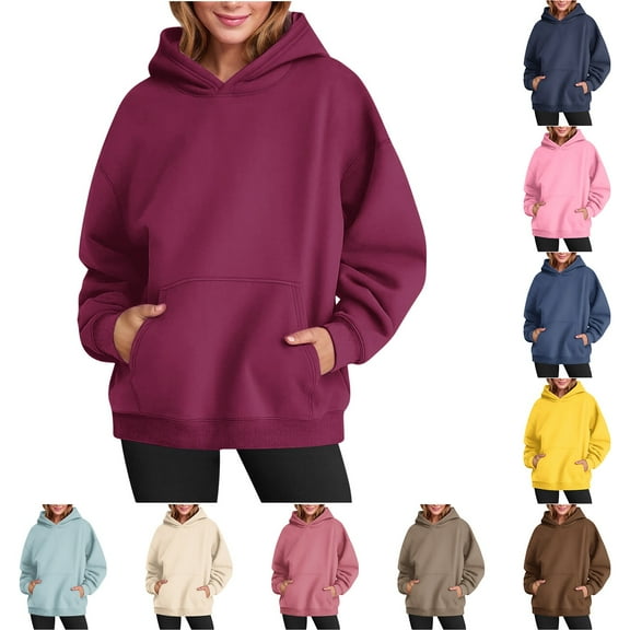 Brondbend Womens Sweatshirts Hoodies for Women Solid Color Long Sleeve Oversized Pullover with Pocket Loose Casual Fall Winter Thick Warm Tops Workout Lightweight Versatile