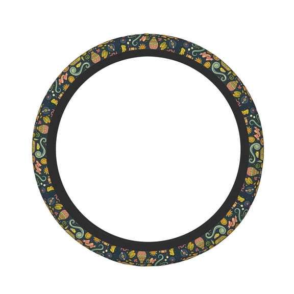 Rateoe Colorful Hippie Pattern Elastic Stretch Steering Wheel Cover, Universal 15 inch, Microfiber Breathable , Anti-Slip, Odorless, Easy Carry