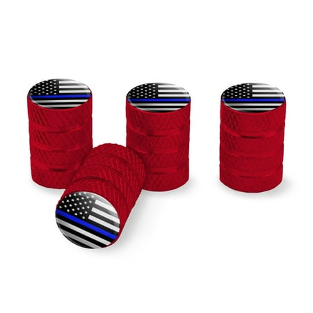 Thin Wall Wheel - Thin Blue Line American Flag Tire Rim Wheel Aluminum Valve Stem Caps - Red
