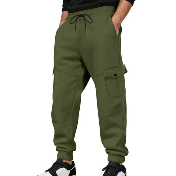 Pants for Men Multi Pockets Solid Color Elastic Waist Drawstring Slim Fit Dressy Trousers Stretchy Summer Athletic Work Mens Sweatpants