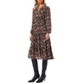 thumbnail image 4 of INSPIRE CHIC Chiffon Floral Dress for Womens Fall 2026 Long Sleeve Flowy Pleated Midi Dresses M Black, 4 of 6