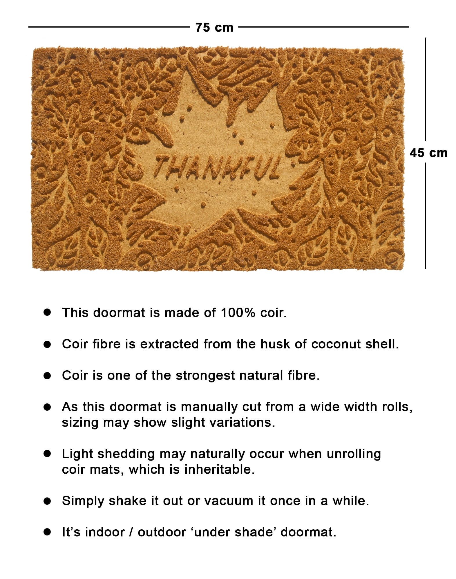 RugSmith Anti-Slip PVC Coir Machine Doormat Tufted Thankful, Natural, 18"x30"