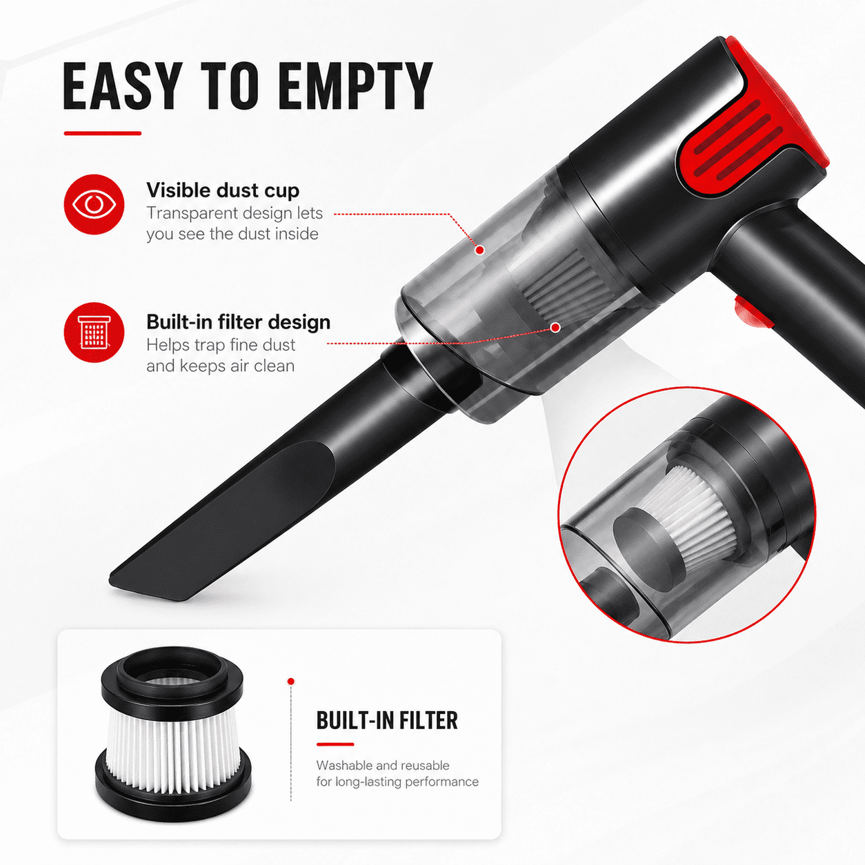 Alvantor Wired Car Vacuum Cleaner, Portable Handheld Mini Vacuum for Car Home Desktop, Silver
