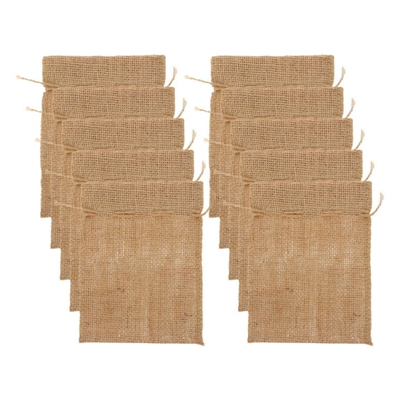 OFFIGAM 10pcs Small Light Brown Burlap Drawstring Bags for Jewelry Storage and Packaging