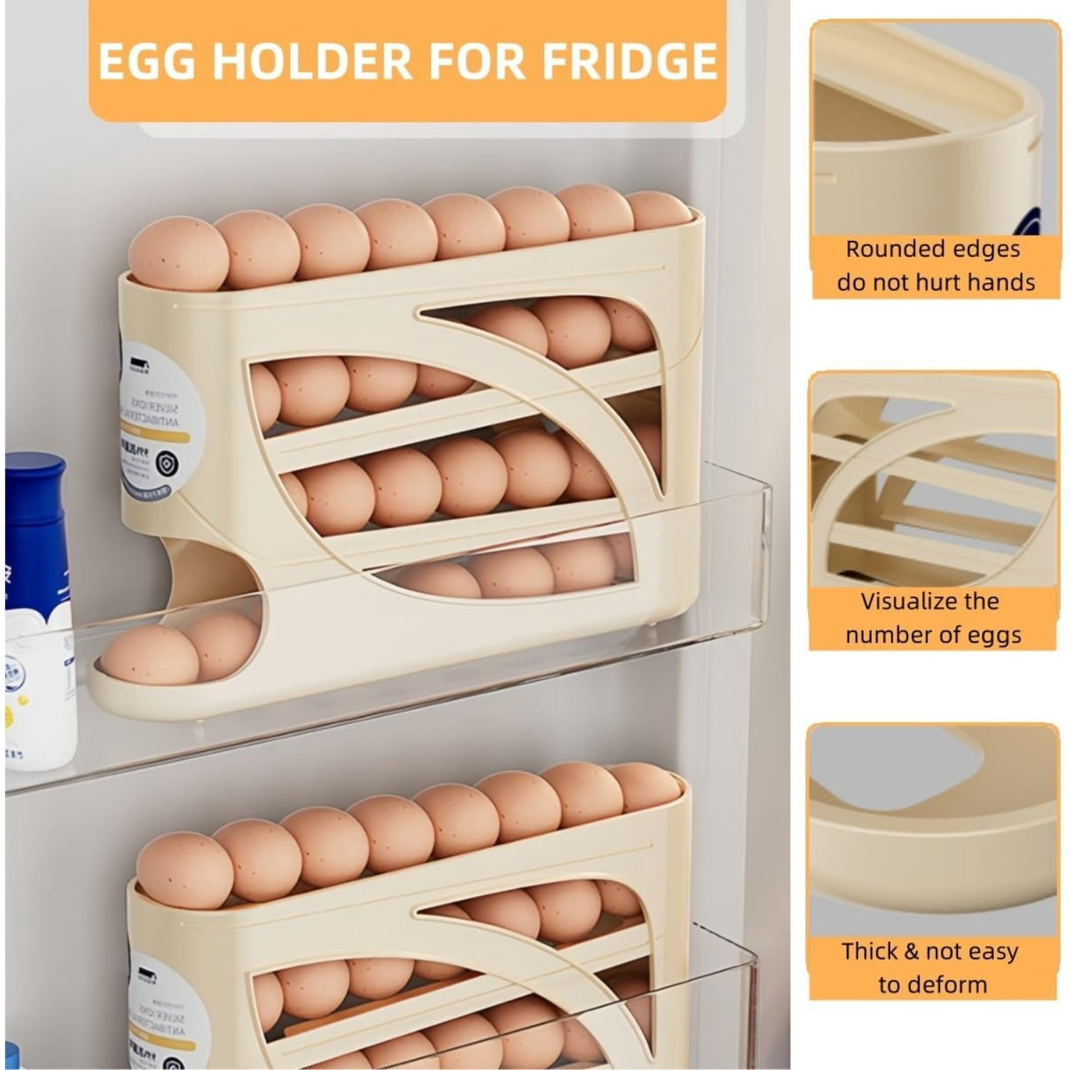 4 Tiers Egg Automatic Rolling Egg Dispenser for Refrigerator Dispenser Holds Up To 30 Pcs