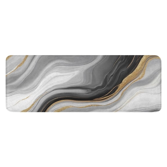Gray White Marble Gold Wave Pattern Kitchen Rug Mat,Kitchen Runner Rugs Non Skid Washable,Decorative Kitchen Floor Mats for Kitchen,Sink,Laundry,17"x47.2"
