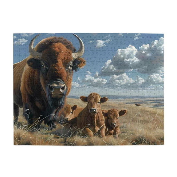 500-Piece Wooden Jigsaw Puzzle for Adults - Buffalo And Calves Grassland , Interlocking Pieces with Guide Letters, Holiday Gift & Home Decor
