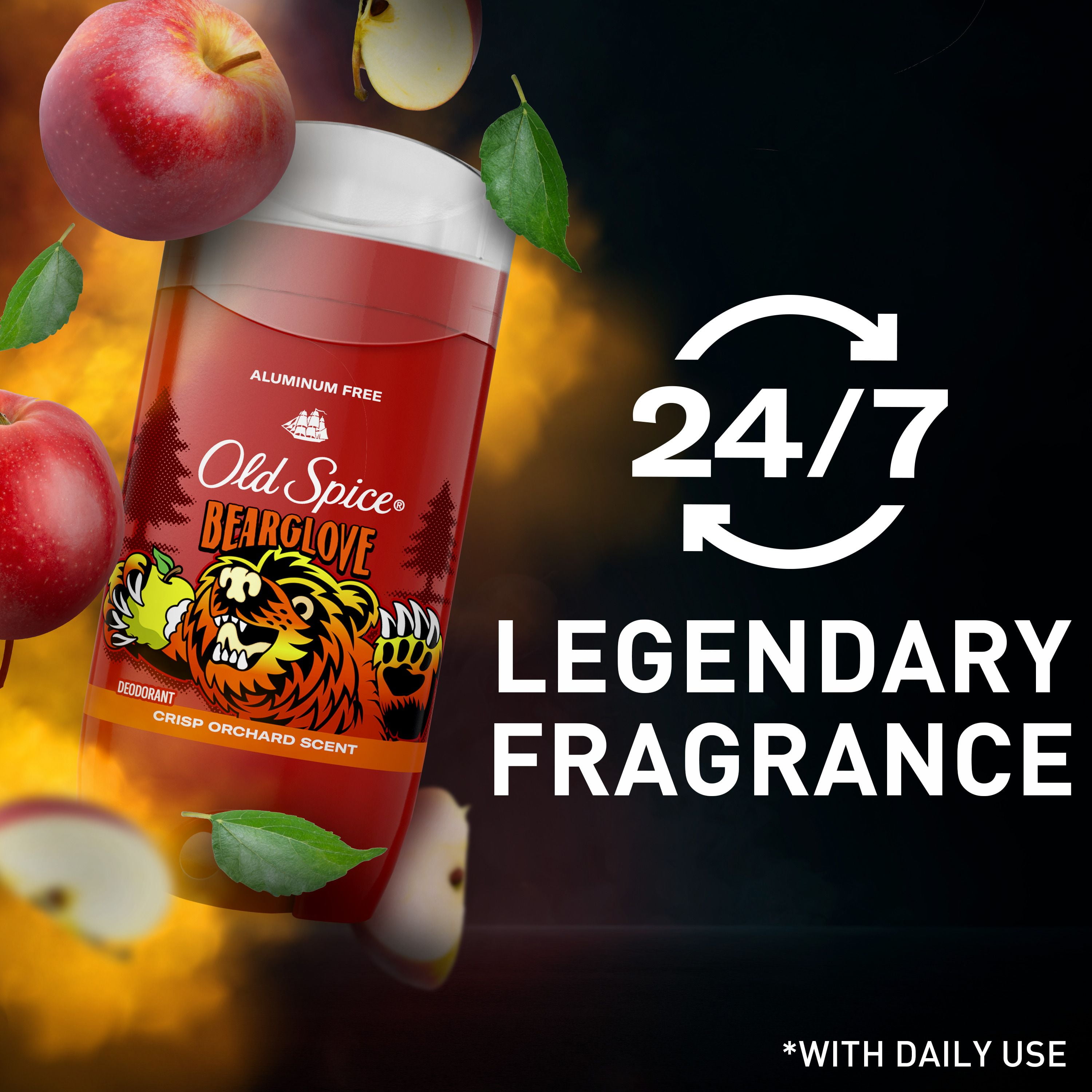 Désodorisant sans aluminium Old Spice pour hommes, fraîcheur 24 heures sur 24, 7 jours sur 7, protection longue durée contre les odeurs, parfum légendaire, Bearglove, parfum de ver