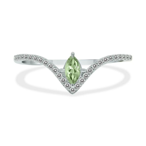 SZUL Women's 1/4 Carat TW Green Amethyst and Diamond V Shape Ring in 10K White Gold