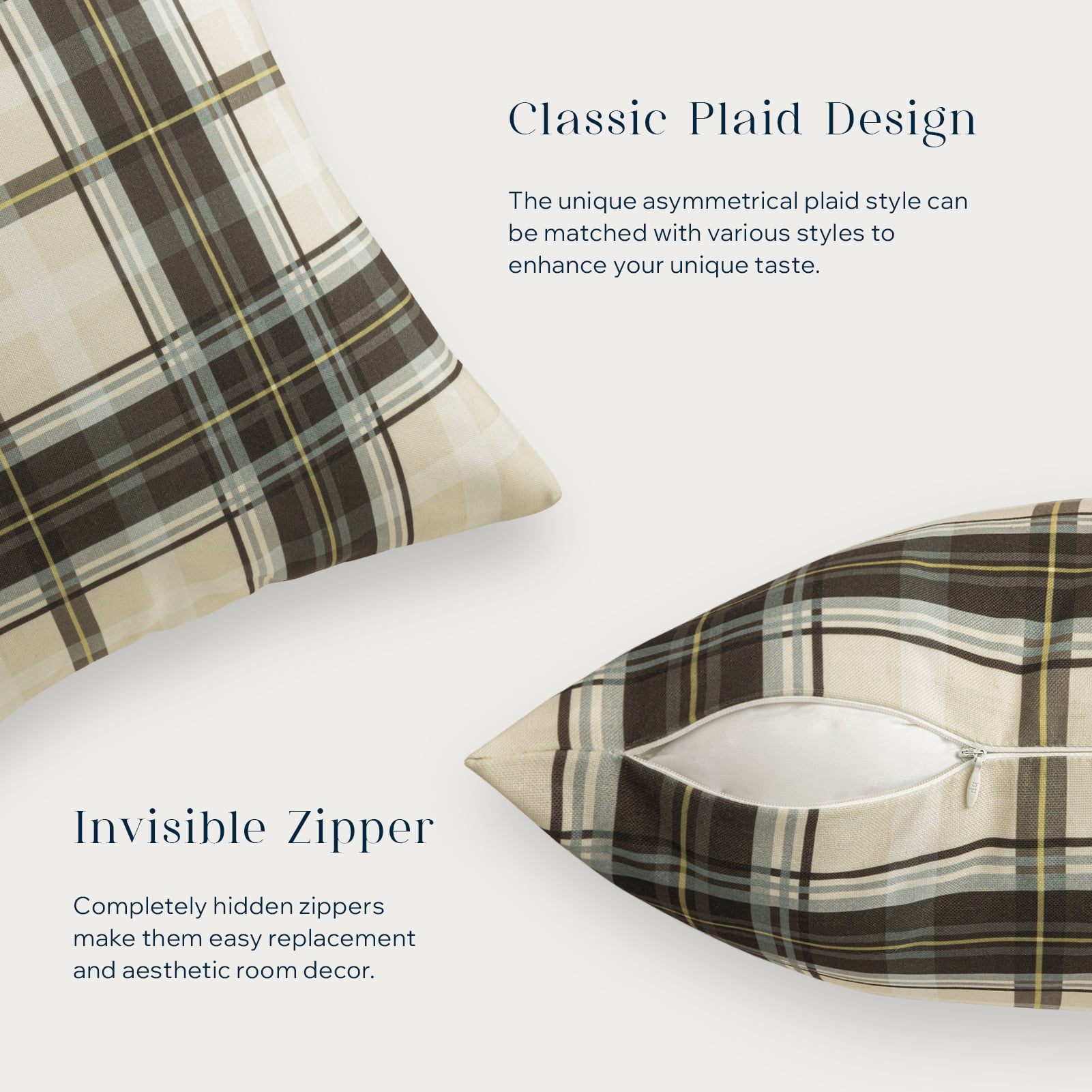 Phantoscope Buffalo Plaid Decorative Throw Pillows with Inserts, Double-Sided Printed Checkered Design, 12 x 20 in, Brown and Beige, 2 Pack
