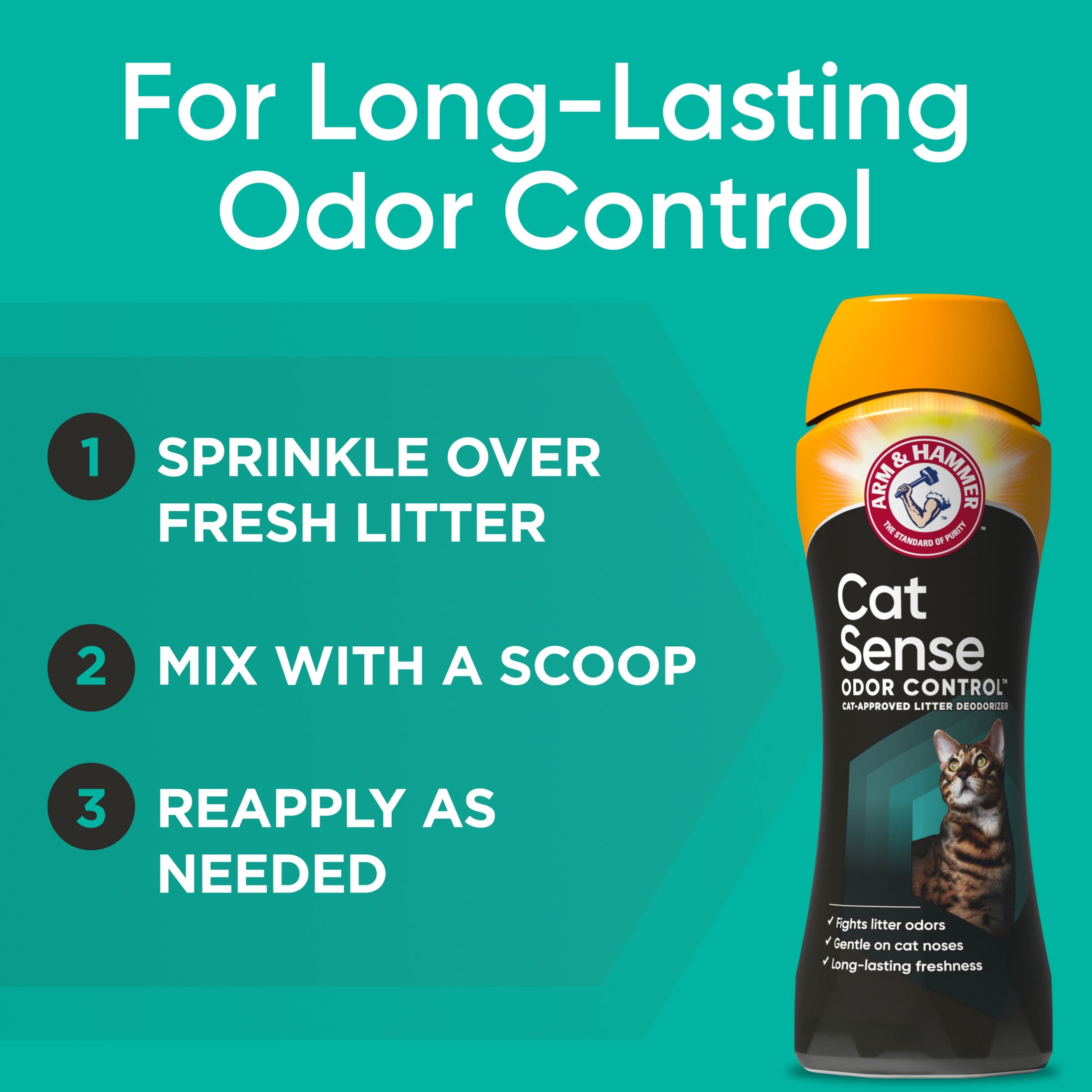 ARM & HAMMER Cat Sense Odor Control Cat-Approved Litter Deodorizer, Long-Lasting Scented Freshener Additive, Works with Most Litter, 24 Oz