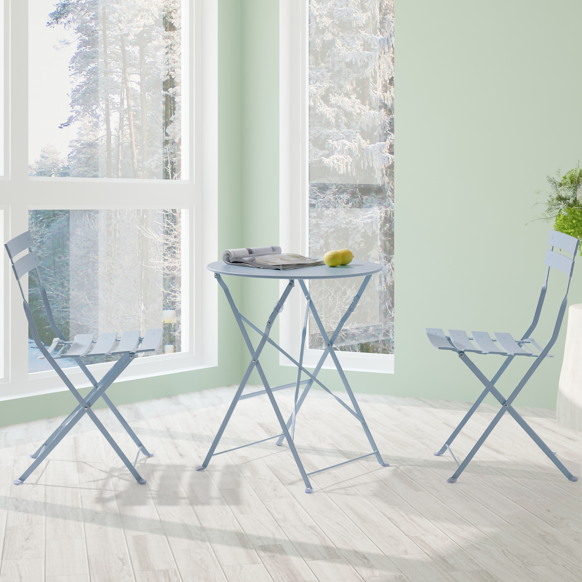 ACEGOSES 3 Pces Patio Folding Chairs with a Steel Frame Table for Garden, Deck and Yards,Turquoise blue - image 1 of 7