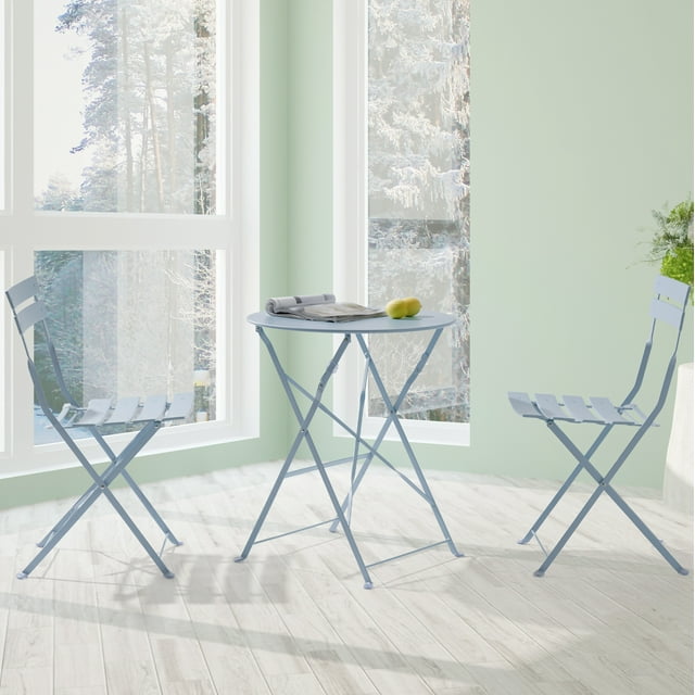 ACEGOSES 3 Pces Patio Folding Chairs with a Steel Frame Table for Garden, Deck and Yards,Turquoise blue