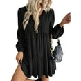 thumbnail image 3 of Long Sleeve Short Dresses for Women V Neck Fall Casual Loose Fit Flowy Swing Tiered Vacation Boho Dress Black S, 3 of 8