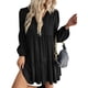 thumbnail image 3 of Vestidos Cortos de Larga para Mujer, Cuello en V, Informales, Holgados, con Vuelo, con , Estilo Bohemio para Vacaciones, para Otoño Negro XL, 3 of 8