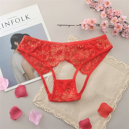 snowsong Womens Underwear Seamless Underwear Women Sexy Underwear Lace Perspective Sensuality Buttocks Hollow Underpant Panties for Women Sexy Underwear Lingerie for Women Red One Size