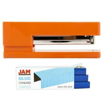 JAM Paper Office & Desk Set, 2/Pack, 1 Orange Stapler & 1 Blue Staples