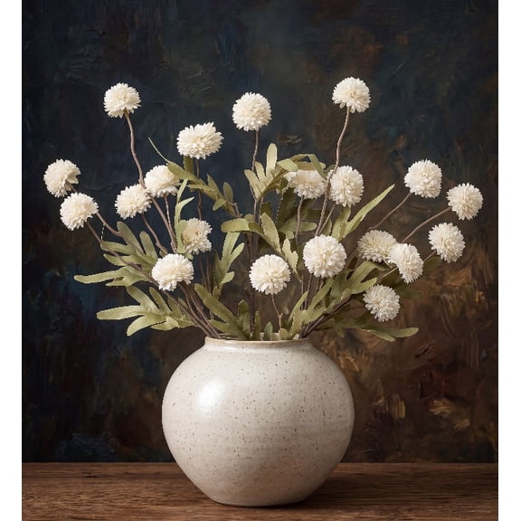 Yastouay 6Pcs Fake Chrysanthemum Flowers,21In Faux Kiku Flowers Silk Pompon Mums for Home Table Wedding Arrangements,White