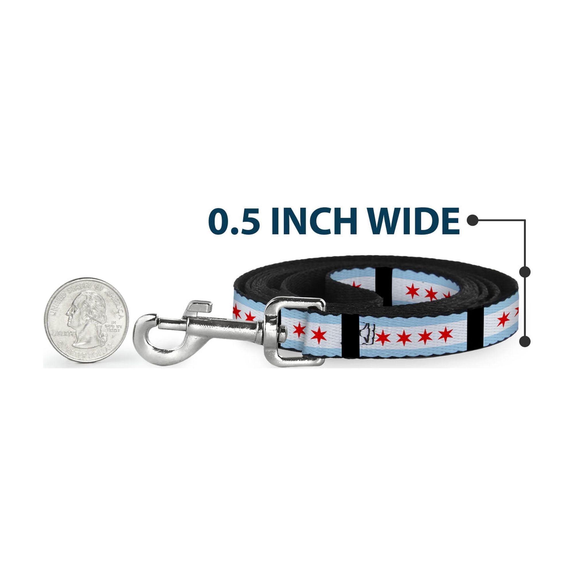 Buckle-Down Pet Leash, Dog Leash, Chicago Flags Black, 6 Feet Long 1.0 Inch Wide