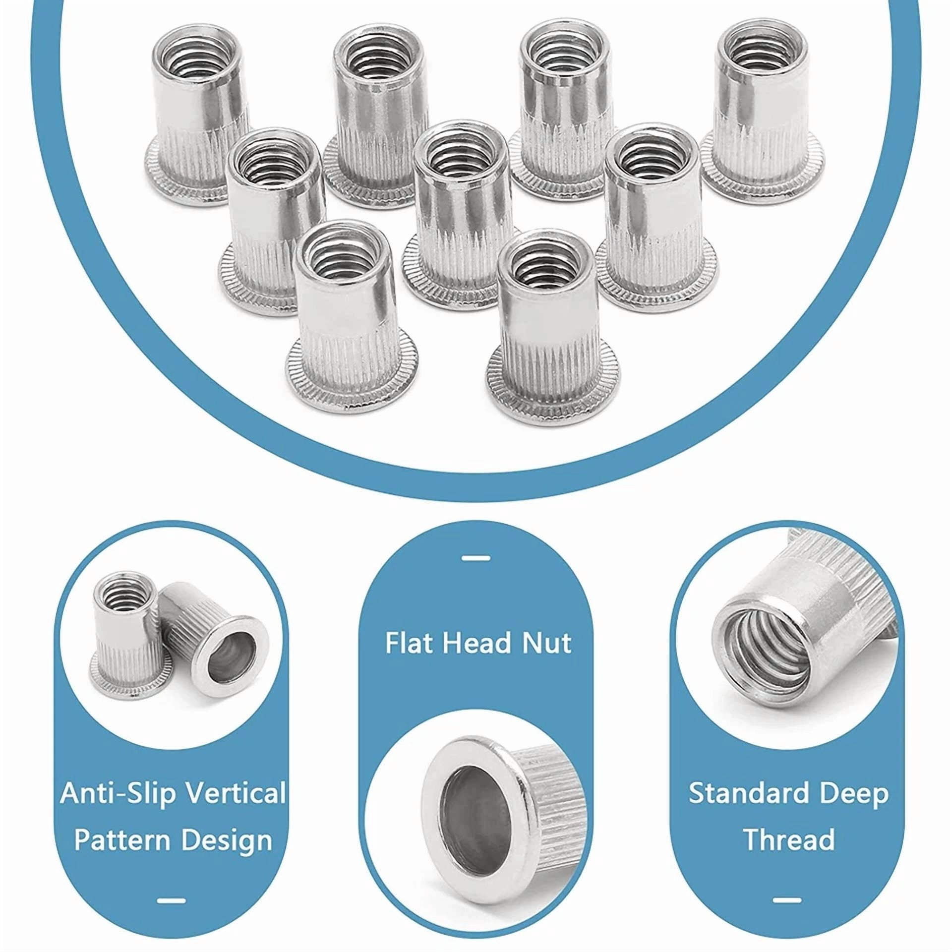 CIRCLE- 50Pcs M6 Stainless Steel Threaded Insert Rivet Nut M6-1.0Mm Rivnuts Flat Hea