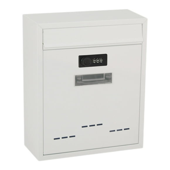 bedienty Large Wall Mount Mailbox W/Code Lock Capacity Postbox Large Black Iron Rainproof White 26x9x31cm