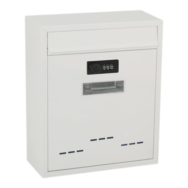 bedienty Large Wall Mount Mailbox W/Code Lock Capacity Postbox Large Black Iron Rainproof White 26x9x31cm