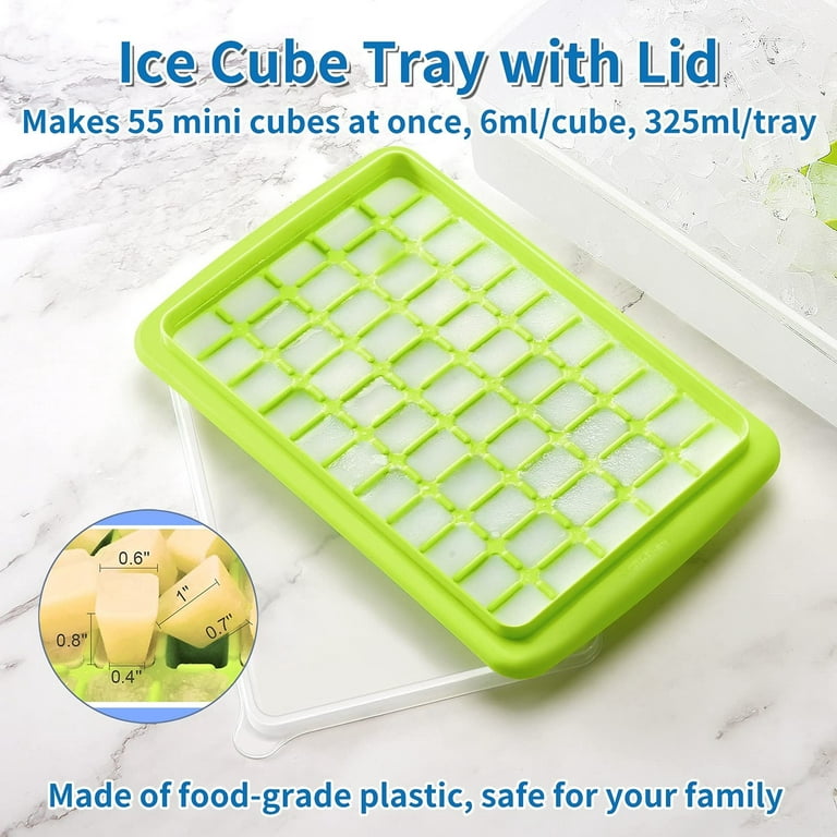 Food-grade Silicone Ice Cube Tray with Lid and Storage Bin for Freezer,  Easy-Release 55 Small Nugget Ice Tray with Spill-Resistant Cover&Bucket,  Flexible Ice Cube Molds with Ice Container - Green 