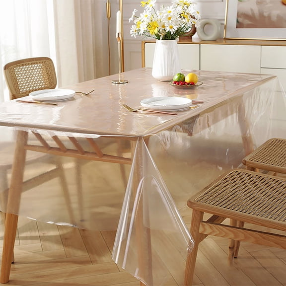 Transparent PE Vinyl Tablecloth – Waterproof & Oil-Proof Kitchen Cover for Rectangular Tables, Protects Surfaces from Spills and Stains(Clear)