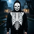 thumbnail image 2 of Wuxian Full Zip Up Hoodie Men Halloween Skeleton Print Long Sleeve Sweatshirts Spooky Jackets For Men, 2 of 5