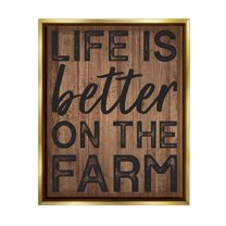 Life Better On Farm Rustic Sign Inspirational Graphic Art Metallic Gold Framed Art Print Wall Art