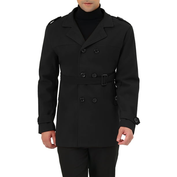 Abrigo de hombre Inspire Chic, de doble botonadura, con solapa, abrigo tipo trench con cinturón, negro, talla L