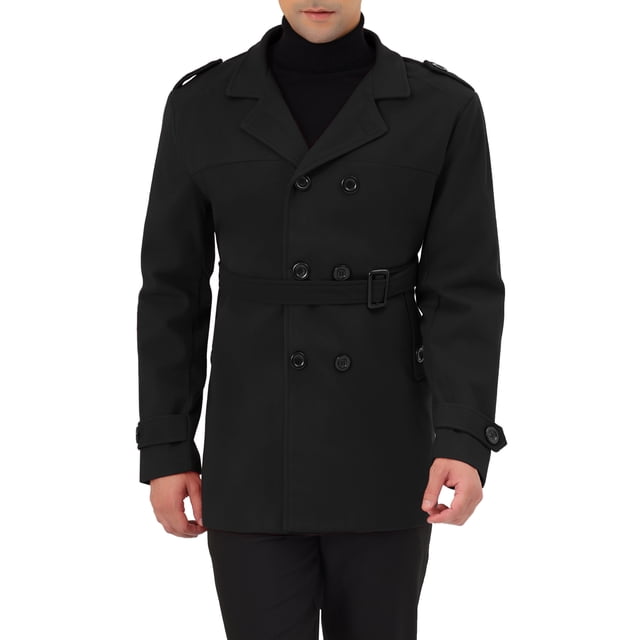Abrigo de hombre Inspire Chic, de doble botonadura, con solapa, abrigo tipo trench con cinturón, negro, talla L