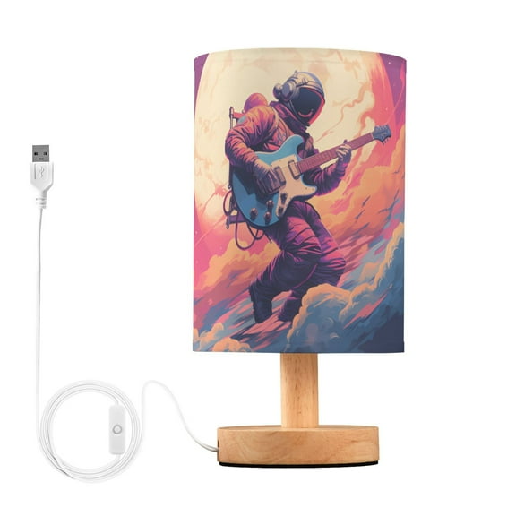Man Play Guitar in Sky Bedside Desk Lamp LED Table Nightstand Lamps Warm Light Fabric Lampshade for Home Bedroom Office Living Room Decor