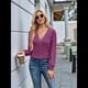 thumbnail image 5 of Camiseta Informal de Larga con Cuello en V y para Mujer, Color Liso Púrpura S, 5 of 9