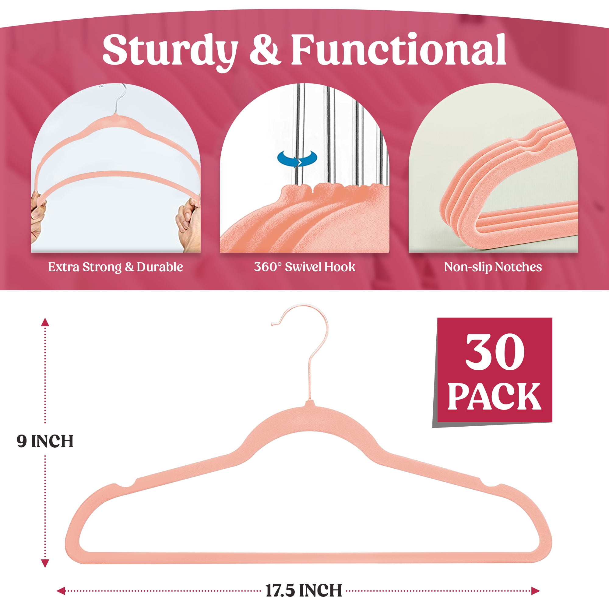 Lux Decor Collection Velvet Hangers Space Saving and Non-Slip Hangers - 30 Pack, Pink