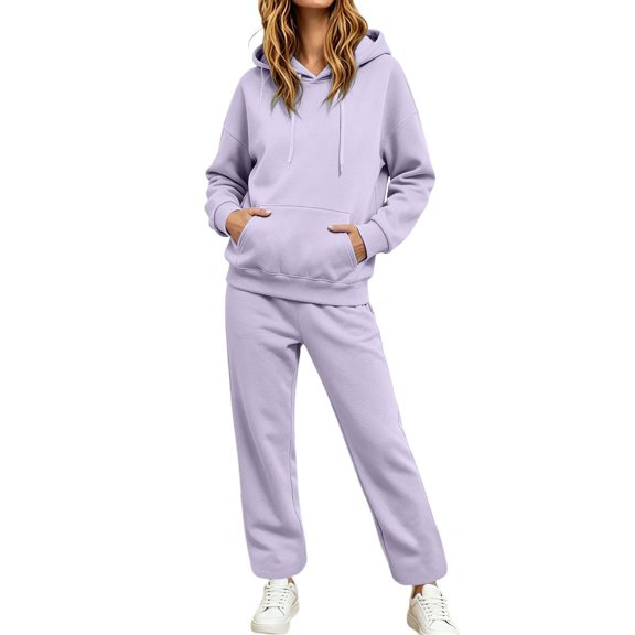 Fabrcox Womens Sweatsuit Sets 2 Piece Outfits Fleece Hoodie and Straight Leg Sweatpants Fall Winter Athletic Casual Lounge Women's Tracksuit Purple L