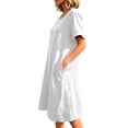 thumbnail image 6 of NTACZA Summer Dresses Side Button Cotton Lien Short Sleeve Round Neck Midi Shift with Pockets Loose Solid Casual Vacation Beach White S, 6 of 6