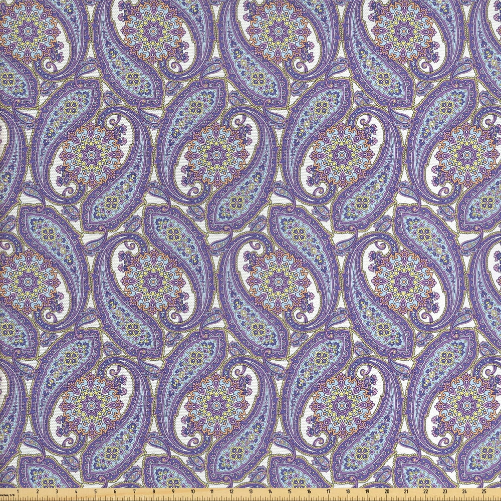 Paisley Sofa Upholstery Fabric by the Yard, Tribal Floral Ornamental