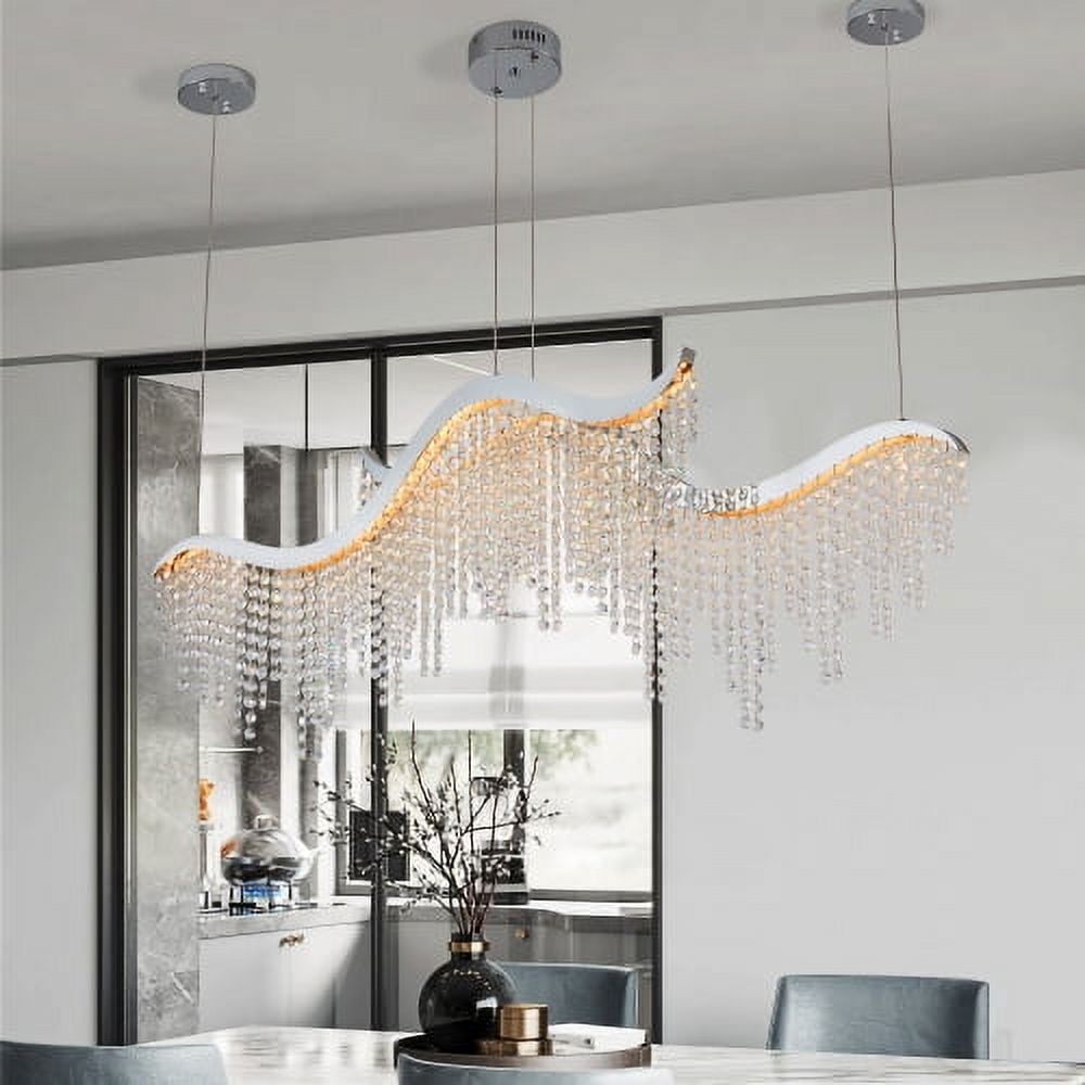 ACE-LIGHTS,36.2-inch,3360 Lumen,Height Adjustable Wave Shaped Crystal Chandelier with Stainless Steel Base & K9 Crystal,Luxury Modern Pendant Light,Fancy Hanging Ceiling Lamps(Chrome)