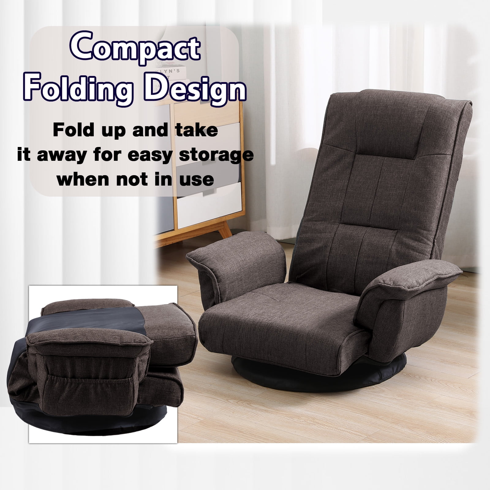 360 Degree Swivel Floor Chairs for Adults, Gaming Floor Chair with Back Support, 14 Angles Adjustable Comfortable Floor Lounge Chair Folding Video Game Chairs Office Bedroom